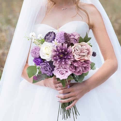 AmyHomie Artificial Purple Flowers Wedding Decor Combo with Stems