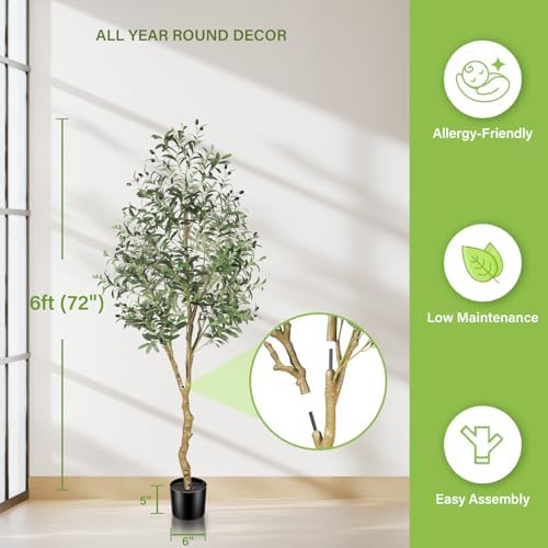FEELEAD 6FT Artificial Olive Tree with Realistic Leaves and Fruits