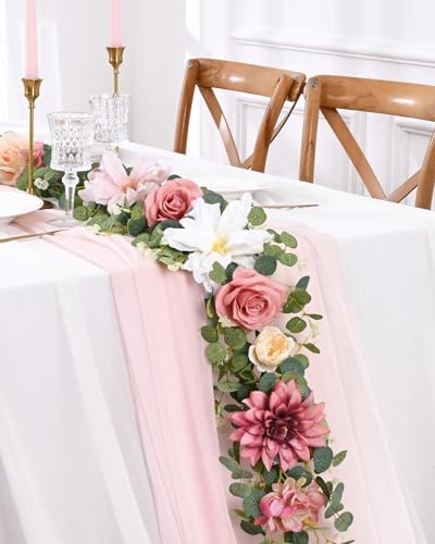 Waipfaru Pink Floral Rose Garland Decor 607ft