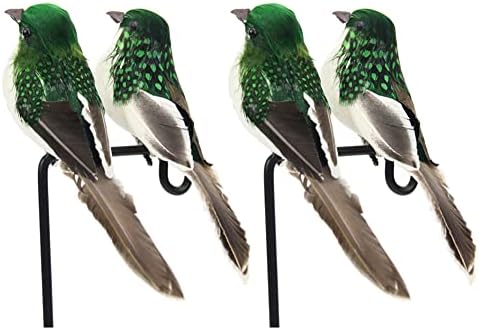4PCS Green Artificial Feathered Birds for Christmas Tree Decor