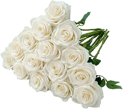 15PCS Ivory Roses Artificial Flowers for Wedding Decorations