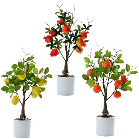 Premium Artificial Lemon Tree Bonsai with White Pot