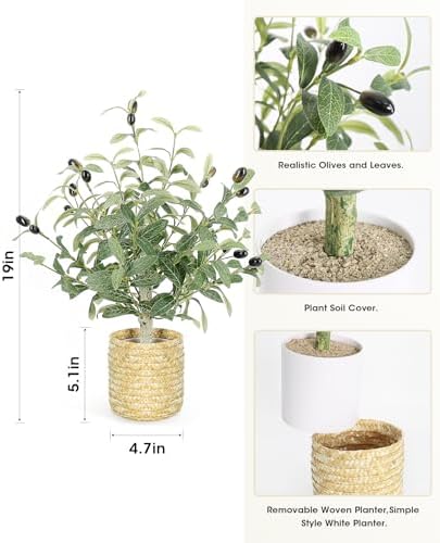AceList 19 Inches Fake Olive Tree with Woven Basket