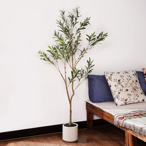 KULAMOON Artificial Olive Tree with Planter 5ft White