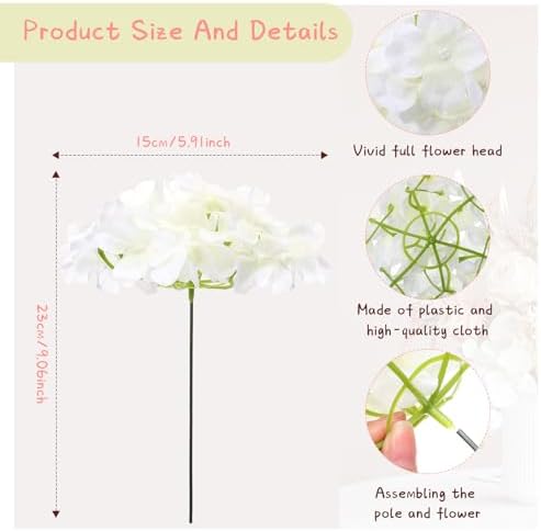 Zeyune 200 Pcs White Artificial Hydrangeas with Stems
