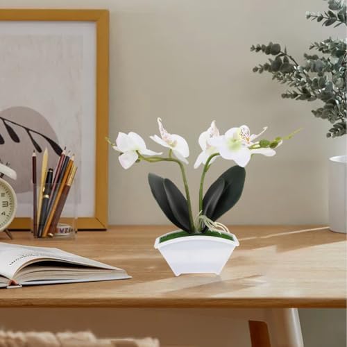 POPETPOP Artificial Orchid Flowers in Ceramic Pot White