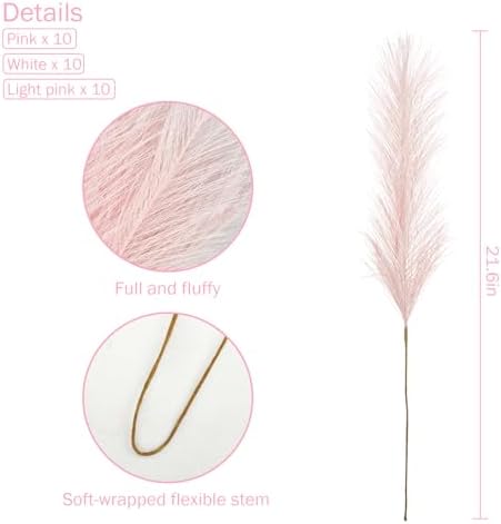 Agusbagli 30pcs Pink Faux Pampas Flowers Vase Filler Decor