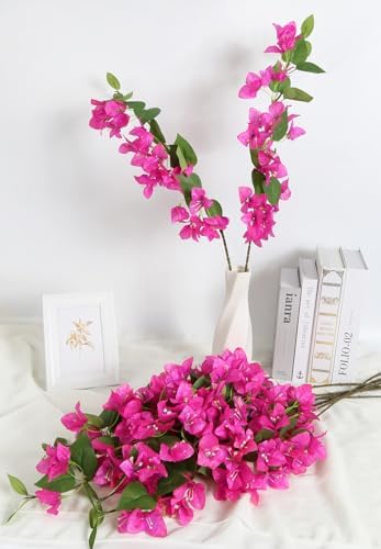 INSUNSIX 12PCS Long Stem Pink Artificial Bougainvillea Flowers