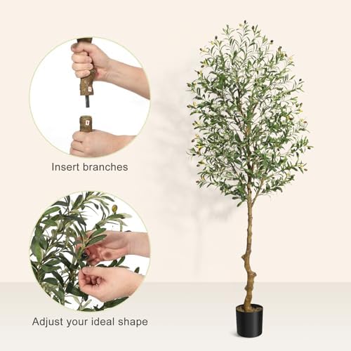 IDEALHOUSE 7FT Artificial Olive Tree with Realistic Trunk and Fruits