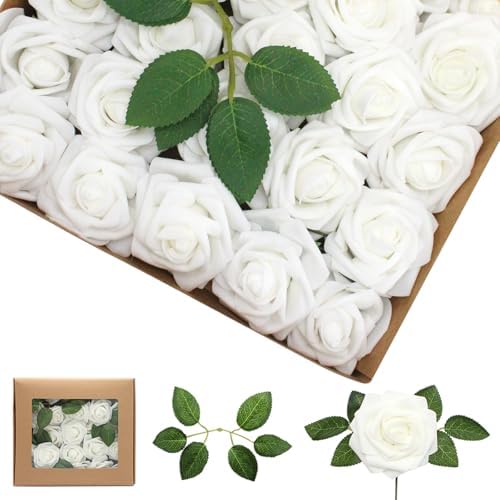 White Roses Artificial Flowers 100PCS for Wedding Decor