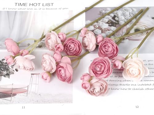 IPOPU Artificial Ranunculus Bouquets with Stems 12PCS Dusty Rose