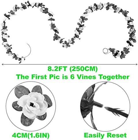 8 Pcs 66FT Artificial Rose Vine Garland with Green Leaves