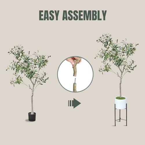 URALFA 5FT Artificial Olive Tree with White Planter