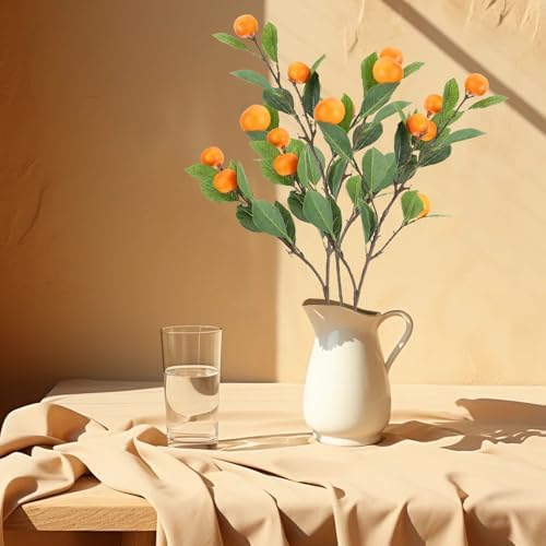 3Pcs Artificial Orange Branches with Realistic Fruits and Green Leaves
