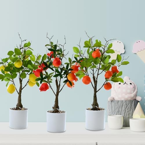 Premium Artificial Lemon Tree Bonsai with White Pot