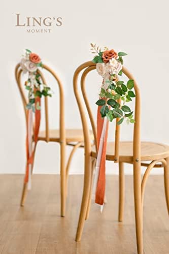 Lings Moment 8pcs Wedding Chair Flowers Decorations with Chiffon Ribbons