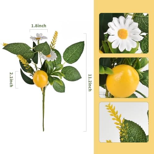 Artificial Lemon Stems Plants 2 PCS for Vase Decor