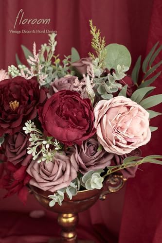 Floroom Artificial Flowers Dark Red Wedding Set