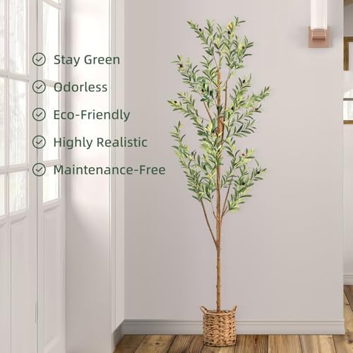 6ft Artificial Olive Tree with LED Lights and Woven Basket