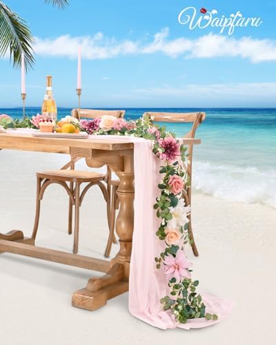 Waipfaru Pink Floral Rose Garland Decor 607ft