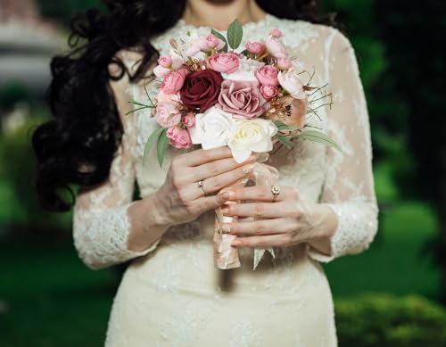IPOPU Artificial Ranunculus Bouquets with Stems 12PCS Dusty Rose