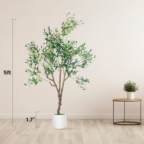 Faux Olive Tree 6FT Tall with White Planter and Lifelike Fruits