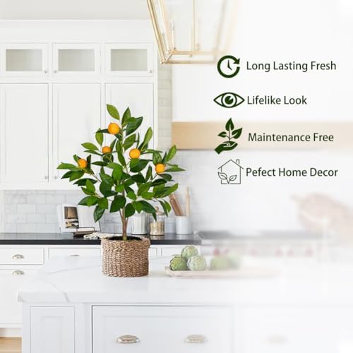 2 Ft Artificial Orange Trees 2 Pack with Black Pots