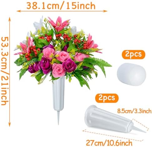 XONOR Artificial Cemetery Flowers with Vase Set of 2