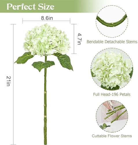 Waipfaru 21 Inch Real Touch Hydrangea Artificial Flowers with Long Stem and Leaves