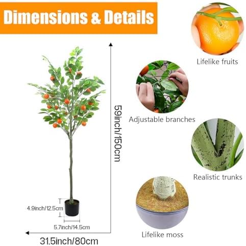 5 Feet Artificial Orange Tree with Faux Fruit Decor