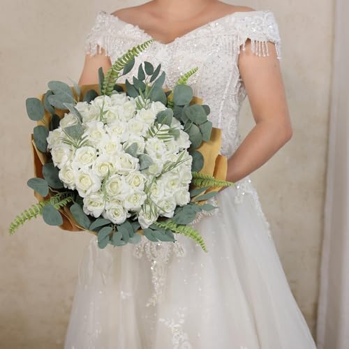 YXZZWL 60 Pcs Artificial Roses White Realistic