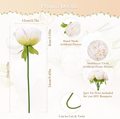 UArtlines 2 Bouquet 10 Heads Artificial Peony Decor Cream White
