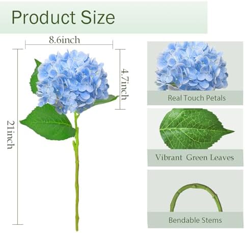 Real Touch Blue Hydrangea Artificial Flowers 3 Pcs