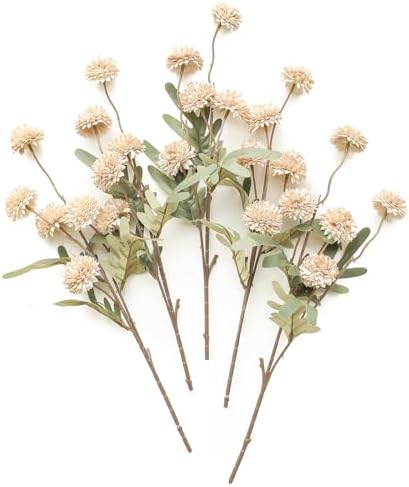 Floroom 5pcs Faux Silk Pompon Mums Artificial Flowers Beige