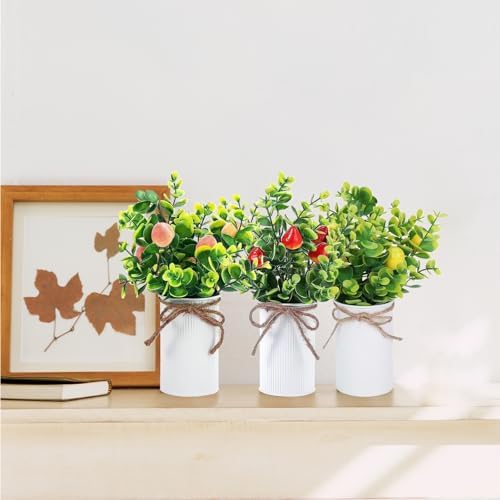 Artificial Fruit Tree with Pot 2Pcs Fake Bonsai Greenery Decor