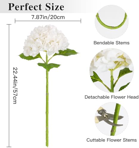 Nubry 2244In White Hydrangea Artificial Flowers 4Pcs