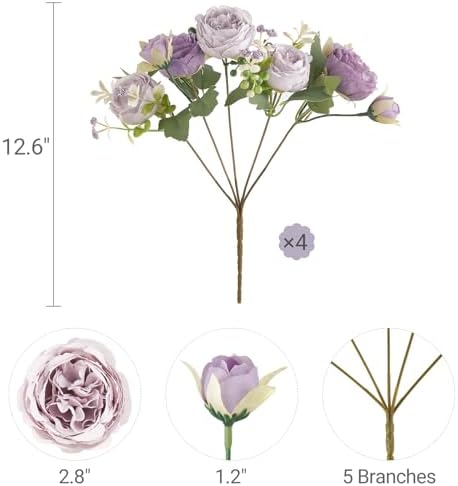 Mkono Peonies Artificial Flowers Purple Indoor Fake Bouquet