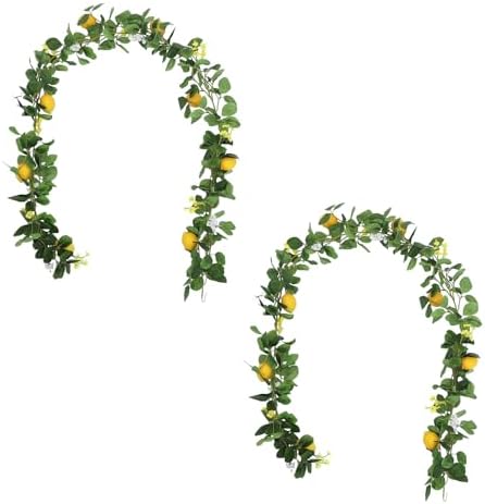 DULRLLY 66 Ft Artificial Lemon Garland with Yellow Fake Lemons and Flowers