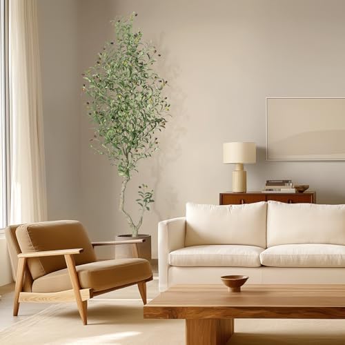 GarveeHome Faux Olive Tree 7ft Artificial Silk Plants with White Planter