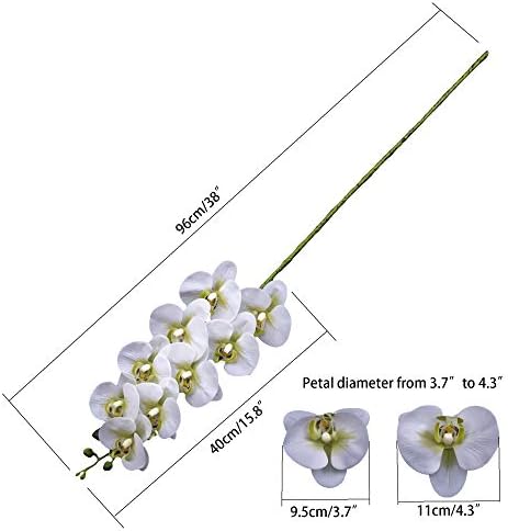 Fnize Faux Orchid Stems Artificial Phalaenopsis Flowers 38 Inches 2pcs Green White