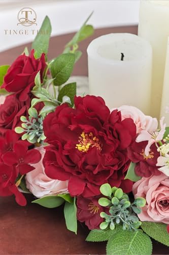 TINGE TIME Burgundy Silk Roses and Dahlias Artificial Flower Set