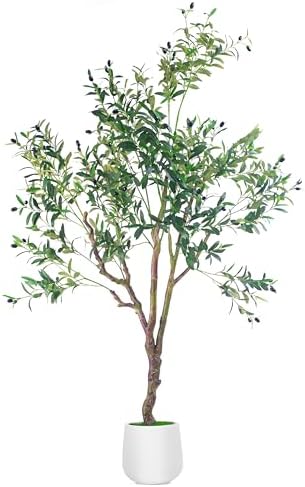 Faux Olive Tree 6FT Tall with White Planter and Lifelike Fruits