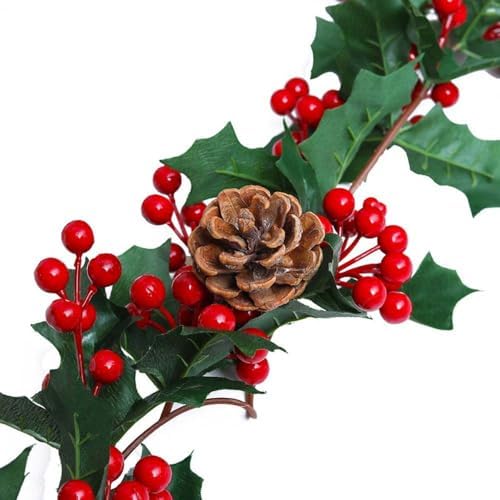 Christmas Garland Artificial Fruits Green Plants Vine with Hanging Hooks