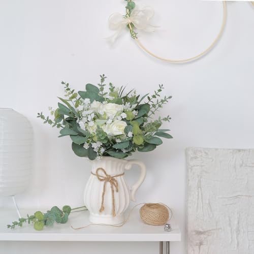 110 Pcs 7 Kinds Mixed Artificial Eucalyptus Stems and Flowers