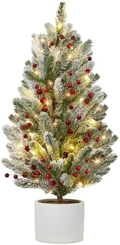 2 Ft Mini Prelit Frosted Christmas Tree with 50 LED Lights