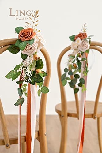 Lings Moment 8pcs Wedding Chair Flowers Decorations with Chiffon Ribbons