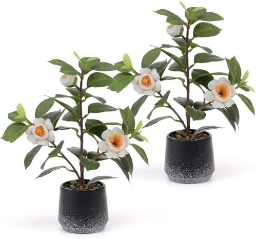 Gresorth 2 Pack Artificial Potted Plants with Flowers