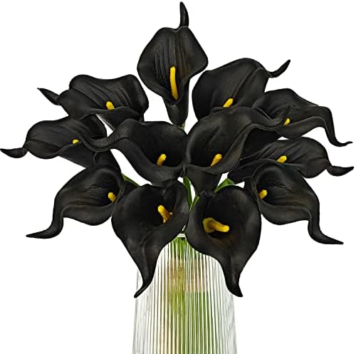 Letjolt Artificial Calla Lily Flowers Black 12Pcs Wedding Bouquet Decorations
