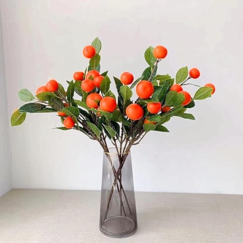 Lifelike Artificial Orange Branches with Green Leaves