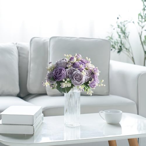 Mkono Peonies Artificial Flowers Purple Indoor Fake Bouquet